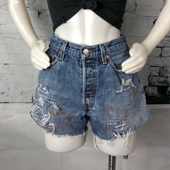 Levi’s 501’s Distressed Denim Shorts Paint 1266 - Picture 8 of 11